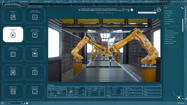 Yapay zeka yazılımı metni robot silah montajı ürünlerinin videosuna dönüştürüyor. Metinden videoya yapay zeka üreticisi kelimeleri yüksek teknoloji endüstriyel fabrikasının klibine dönüştürüyor.