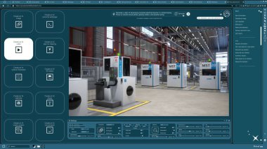 Generative model software producing AI video of industrial electrical equipment from text. Artificial intelligence app UI showing prompt creating machinery gear in factory clip clipart