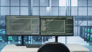 Veri merkezindeki birbirine bağlı bilgisayarlar, karmaşık hesaplamalar yapmak ve büyük miktarlarda veri işlemek için paralel hesaplama kullanarak, sunucu ağı oluşturuyorlar, el kamerası görüntüsü