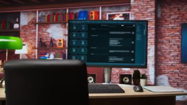 AI LLM sohbet robotu ev ofisindeki bilgisayar ekranında insan dilini anlamak için tasarlandı. Yapay Zeka Chatbot monitöründeki veriler sayesinde karmaşık görevleri yerine getirebiliyor.