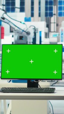 Boş güneş panelleri içerisindeki dikey video izole edilmiş bilgisayar düzenini optimize etmek için kullanılan fabrika imalatı. Fotovoltaik fabrikasındaki krom anahtar bilgisayar maksimum enerji çıkışı için düzenlemeler yapmak için kullanılır