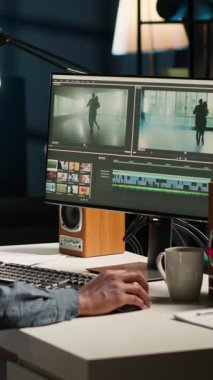 Görüntüleri düzenlemek için renk düzeltme ve hareket grafikleri üzerinde çalışan, evdeki renklendirme yazılımları üzerine montaj videoları düzenleyen dikey video üreticisi. Araç çubuğu panellerindeki içerik düzenleyici klipleri. Kamera.