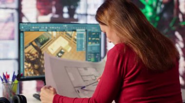 Grafik sanatçısı, mimari yazılım ve planlar kullanarak bir iç mekanın 3D görüntüsünü oluşturur. Program, sanal bir düzen için mobilya ve diğer tasarım elemanlarını yapılandırmayı sağlar. Kamera A.