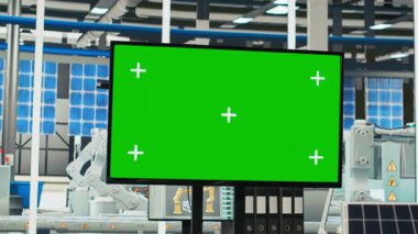 Fotovoltaik fabrika sistemi parametrelerini ayarlamak için kullanılan izole ekran görüntüsü. Ofisteki Chroma anahtar monitörü güneş paneli üretim tesisinde enerji arzını optimize etmek için kullanılır