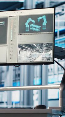 Endüstrideki dikey video monitörü 4.0 endüstriyel santralde robotik silah ve taşıyıcı sistemlerin çalışmasını denetlemek için kullanılır. Sistem performansını izlemek için kullanılan akıllı fabrikada görüntüyü kapat