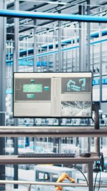 Sektör 4.0 'daki dikey video monitörü gelişmiş sensörlerle donatılmış akıllı sanayi tesisi, verileri toplayıp analiz eden gömülü yazılım ve robotlar, daha iyi kararlar alınmasına olanak sağlıyor.