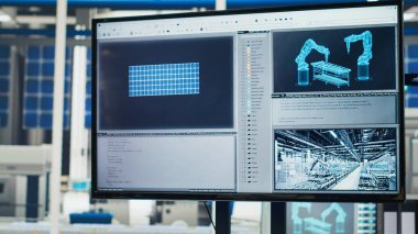 Güneş enerjisi sistemlerini araştırmak için kullanılan güneş panellerindeki araştırma ve geliştirme ofisi. Verimliliği artırmak ve yenilikleri geliştirmek için kullanılan boş fotovoltaik fabrikasında masada göster