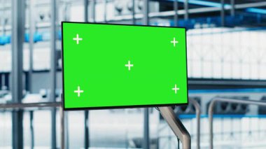 Endüstriyel fabrika izole ekran görüntüsü robotik silah performansı ve IoT sensörlerinden ölçümler. Sanayi 4.0 akıllı fabrika ekipmanları için analitik görüntüleme krom anahtar monitörü, kapatın