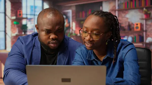 Freelancers Filling Spreadsheets Laptop Entering Data Report Papers Analyzing Figures — Stock Photo, Image