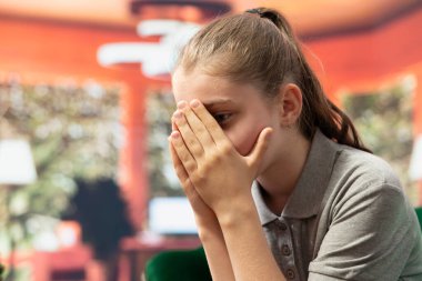 Ergen, terapi seansında yaşadığı zorluklardan bahsediyor. Psikoterapist, kaygı ve kendine güvensizlikle başa çıkmak için destek ve tavsiye veriyor. Siber zorbalık ve depresyon danışmanlığı.