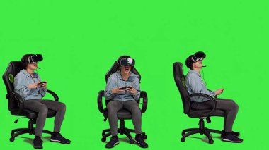 Cep telefonu uygulamasında video oyunlarında kaybeden sinirli oyuncu, yeşil ekrana karşı video gözlüklerle oynayan ve yapay zekayla oynayan. Hoşnut olmayan öfkeli kız başarısızlığına kızar. Kamera A.