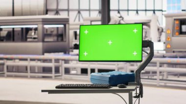 Operasyonları optimize etmek için performans verilerini analiz etmekte kullanılan fotovoltaik fabrikasındaki izole ekranı kapat. Sektör 4.0 güneş panellerinin krom anahtar görüntüsü önleyici bakım yapan tesis