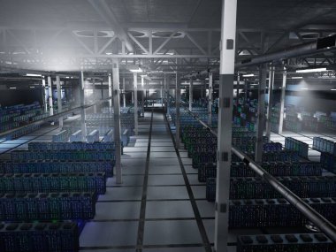 Analiz, tanı ve büyük veri operasyonlarını yöneten bir şirket altyapısı. Veri merkezi, makine öğrenme çıkarımı için hassas veri tabanlarını koruyan, 3B görüntüleme