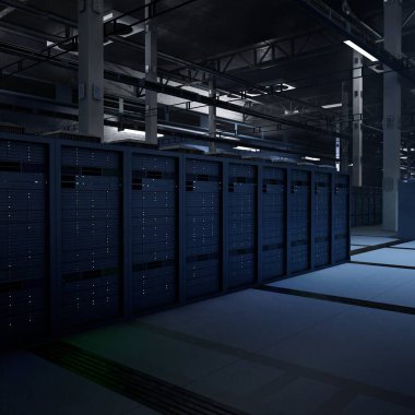 Modern sunucu tesisi gelişmiş yapay zeka görevlerini yürütüyor, gerçek zamanlı veri analizi için model çıkarımları yapıyor. Büyük eğitim verilerini depolama ve işleme merkezi sistemleri, 3B oluşturma