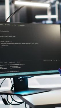 Verileri analiz etmek için düğüm ağacı yazılımı kullanırken kritik hata mesajı gören dikey video Veri Merkezi programcısı. Sunucu odası çalışanı görsel programlama kullanırken hata açma uyarısı alıyor