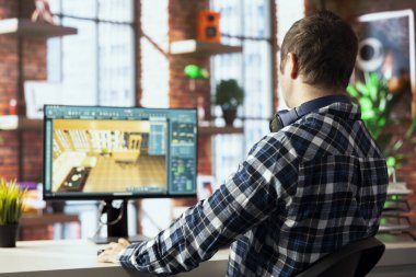 İç mimar 3D modelleme uygulamasını çalıştırıyor, kütüphaneden mobilya ögeleri ithal ediyor, zemin boyunca yerleştiriyor. Mimari tasarımcı CAD yazılımında kat planı yapıyor