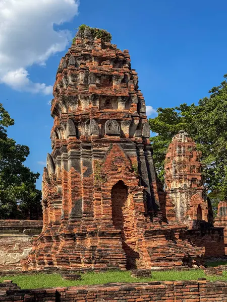 Geleneksel Budist tapınakları olan Wat Maha 'nın göz kamaştırıcı güneş ışığı manzarası Tayland' ın ünlü simgesindeki antik tuğla mimarisine hayran kalmıştır. Ruhani ve kültürel turistik cazibe.