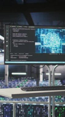 Dikey video sunucusu merkezi bilgisayar ekranı izleme sistemleri işleme makinesi AI iş akışları için veri toplama. PC, yapay zeka modeli geliştirmeyi destekleyen izleme donanımı görüntüler