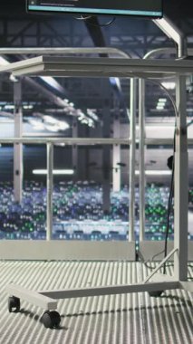 Otomatik veri merkezindeki dikey video endüstriyel çalışma istasyonu monitörde makine öğrenme kodunu gösteriyor. Yapay zeka modellerini çalıştıran sunucu tarım sistemleri operasyonel dengeyi izliyor ve