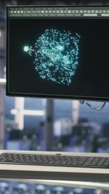 Veri merkezi endüstriyel platformunda yapay zeka eğitimi için donanım statüsünü gösteren dikey video monitörü. Workstation ekran izleme sunucuları işleme makinesi öğrenme verileri