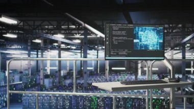 Sunucu merkezi bilgisayar ekranı izleme sistemleri işleme makinesi AI iş akışları için veri toplama. PC, yapay zeka modeli geliştirmeyi destekleyen izleme donanımı görüntüler