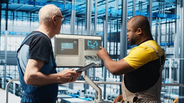 Akıllı fotovoltaik fabrikası uzmanı yapay zeka teknolojisiyle sistem performans ölçümleri topluyor. Güneş panelleri yapay zeka IoT sensörleri ve kamera A aracılığıyla enerji üretimini takip eden fabrika işçisi.