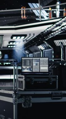 Dikey Chroma anahtar monitörü, yörünge istasyonu astronotlarına rutin bakımlarında yardımcı oluyor. Rutin bakım ve görev yapmak için kullanılan uzay gemisinde izole ekran görüntüsü