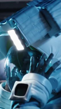 Uzay gemisinde birlikte uçan dikey video astronotları Mars 'ı keşfediyor, bilimsel bilgileri ilerletiyorlar. Kırmızı gezegene inmeden önce uzay aracındaki kozmonot, kamera B 'ye inmeye hazır.