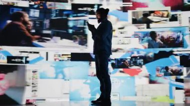 Genç bağımlı adam sürekli sosyal medyayı takıntı haline getiriyor. Gerçek dünyada izolasyon ve endişe artıyor. Saplantılı tehlikeli kıyamet kopması ve aşırı kullanımı. Kamera B.