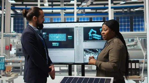 Yatırımcılar el sıkışıyor, güneş teknolojisi raporlarını inceledikten sonra anlaşmayı kapatıyorlar. Hissedarlar tokalaşıyor, çevre dostu enerji üretimindeki yatırım fırsatlarını tartışmak için toplanıyorlar, kamera A