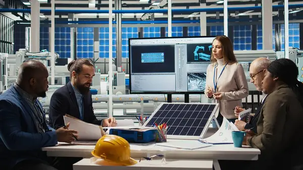 Bilim adamları güneş paneli verimliliğini artırmak için PV materyalleri üzerinde deneyler yapıyorlar. Fotovoltaik fabrikası araştırma ve geliştirme uzmanları yenilenebilir enerji çözümleri üzerinde çalışıyorlar, kamera A