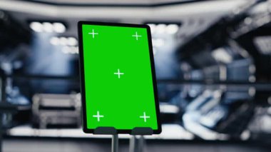 Yakındaki monitörün yanındaki uzay aracının içindeki izole ekran tableti Mars 'ın gösterge paneli telemetrisini gösteriyor. Yörünge görevi sırasında Kızıl Gezegen 'e navigasyon için kullanılan krom anahtar aygıtı
