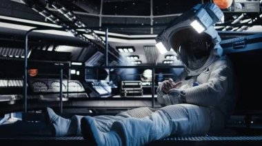 Astronot, acil durum uyarısını tetikledikten sonra yardım sinyali göndermek için bilek ekranına basıyor. Yaralı uzay istasyonu mürettebatı acil durum sırasında yer kontrolüyle temas kurmaya çalışıyor. Kamera A.