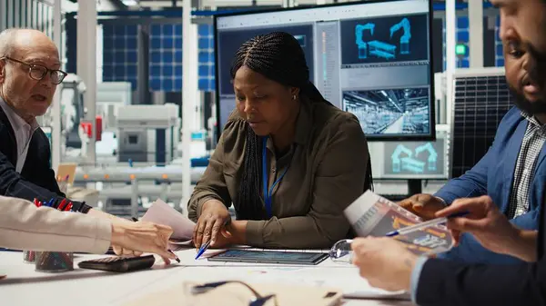 Fabrika yönetimi iş adamlarına iş modelleri sunarak üretimi genişletiyor. Hissedarlar endüstriyel fabrikada otomasyon teknolojisinin entegre edilmesi konusunu tartıştılar, ekipman seçeneklerine baktılar, kamera A