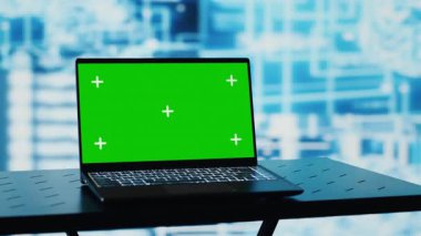 Yapay zeka sinirsel ağların yanında krom anahtar ekranı olan bir dizüstü bilgisayar, tahmin analizi ve bulut hesaplamasını uygulamak için kullanılan derin öğrenme modelleri. Yapay zeka. Kamera A.