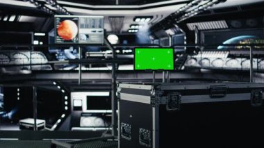 Yörünge istasyonundaki Chroma anahtar tableti yüksek teknolojili izleme yazılımlarıyla çevrili. İzole ekran aygıtı gerçek zamanlı görev kontrolü ve uzay aracı durum güncellemelerini sağlar