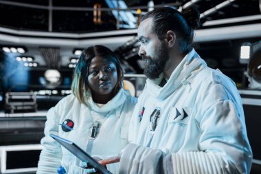 Uzay aracı kontrol arayüzünü çalıştıran kozmonotlardan oluşan bir ekip dışarıdaki gezegen görevine hazırlanıyor. Yörünge istasyonu meslektaşları sistem tanılarını izliyor, gezegene iniş prosedürlerini başlatıyorlar.