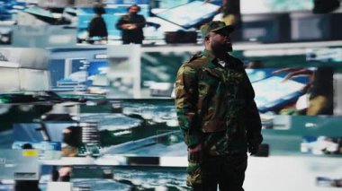 Taktik komuta ve gözetleme faaliyetlerinde bulunan Afrikalı Amerikan askeri bir ulusal savunma görevinde yapay zeka savaş sistemleri verimliliği için istihbarat topluyor. Kamera A.