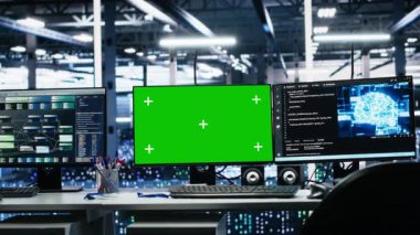Chroma anahtarı, yapay zeka teknolojisi kullanarak veri merkezi ekipmanlarını yöneten izole ekran bilgisayarları. Verimli veri işleme ve depolama için görsel programlama yazılımına sahip yeşil ekran modelleme bilgisayarları