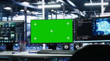 Veri merkezindeki yeşil ekran bilgisayarlar yapay zeka eğitim iş akışlarını ve ekipman sistemlerinin otomasyonunu destekliyor. Sunucu merkezindeki Chroma anahtar PC 'ler donanım işleme makinesi öğrenme verilerini takip ediyor