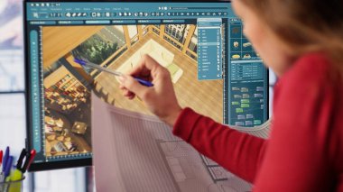 Grafik sanatçısı, mimari yazılım ve planlar kullanarak bir iç mekanın 3D görüntüsünü oluşturur. Program, sanal bir düzen için mobilya ve diğer tasarım elemanlarını yapılandırmayı sağlar. Kamera A.