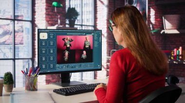 Yapay zeka sohbet robotunu kullanarak metni fotoğraflara ve rötuşlara dönüştürüp müşteriler için orijinal içeriği sağlama almak. Fotoğraf portföyü için makine eğitimi alan yaratıcı bir kadın. Kamera B.