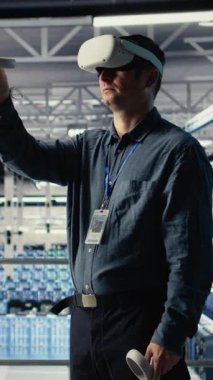 Dikey video sunucusu çiftlik programcısı güncellemeleri yüklemek ve AI sistemlerini çalışır tutmak için VR kulaklık kullanır. Veri merkezi çalışanı sanal gerçeklik teknolojisini kullanarak kod geliştirme altyapı çıktısı yazar