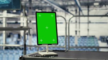 Veri merkezindeki gelişmiş teknoloji süper bilgisayar ekipmanlarıyla modelleme cihazını kapat. Yüksek teknolojili sunucu odasındaki yeşil ekran tableti veri kalıplarını algılıyor, çekim yapıyor