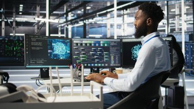 Sistem sağlığını optimize etmek için yapay zeka sinir ağı ağaç programını kullanarak sunucu merkezi yönetimi. Veri Merkezi Bilgi İşlem Uzmanlığı Yapay Zeka görsellemesi, kamera A kullanarak ekipman analizi sorunları