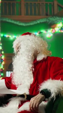 Dikey video, Noel Baba 'nın geç kalmasına, uykusundan uyanmasına ve yaramaz ya da uslu çocukların listesini yapmasına yol açtı. Uyukladıktan sonra çocukları ziyaret etmek için aceleyle yola çıkan kişi uyarıldı