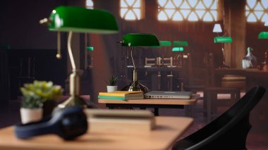 Üniversite kütüphanesi akademik kitaplar ve araştırma kağıtlarıyla dolu, öğrencilerin okul ödevleri üzerinde çalışmaları ya da sınav hazırlıkları yapmaları için ayrılmış bir yer. Kendi kendine öğrenme. Kamera A.