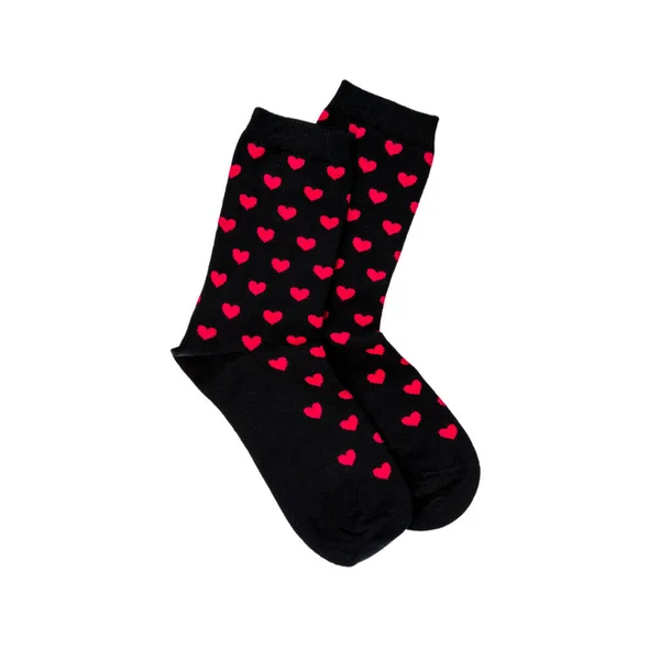 Хлопковые Носки Рисунком Цветных Красных Сердец Объект Изолированный Белом Фоне — стоковое фото