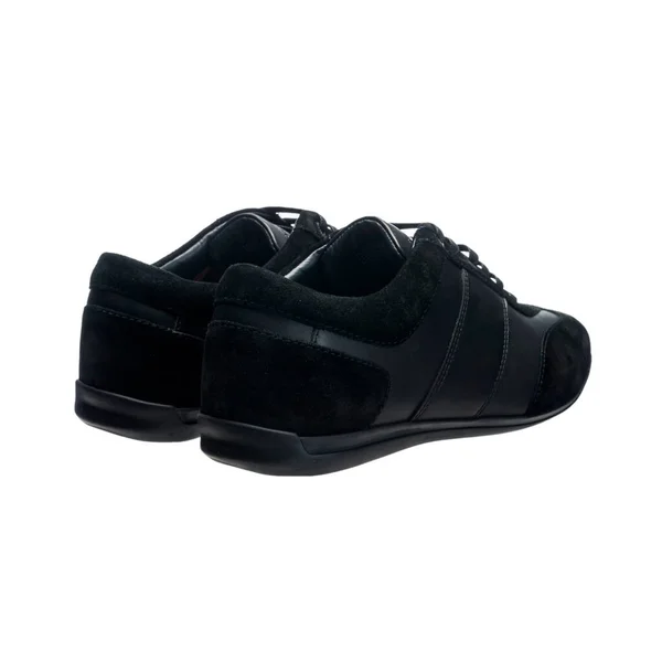 Svarta Män Läder Sneakers Tillverkade Mocka Och Glänsande Läder Sportskor — Stockfoto