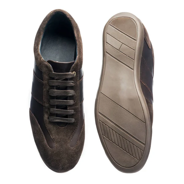 Süet Parlak Deriden Yapılmış Siyah Erkek Deri Ayakkabıları Spor Ayakkabıları — Stok fotoğraf